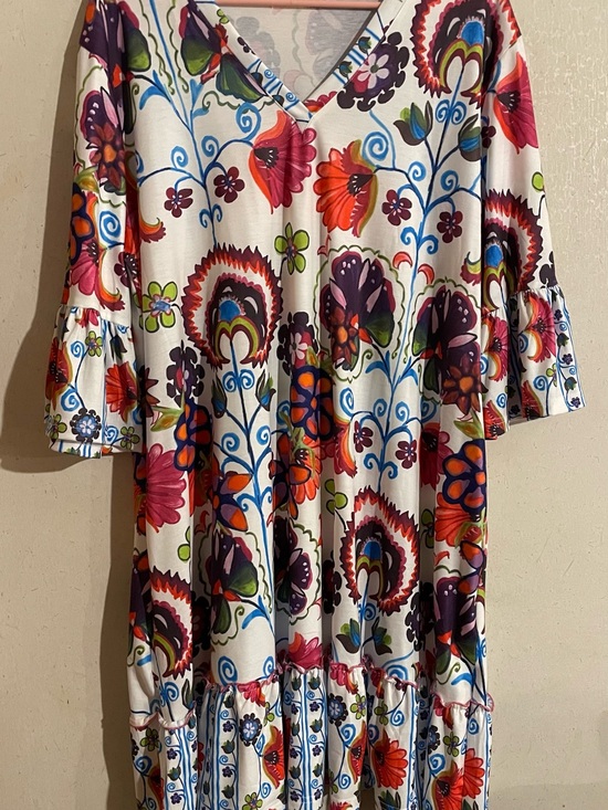 Southern Stitch Dresses & Skirts - White Floral V-Neck  Dress with Multicolor Bloom Print by